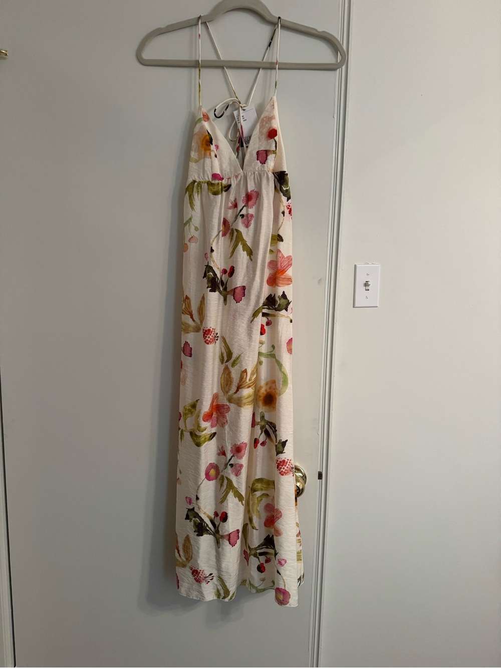H&M Cream Floral Maxi Dress with Pink & Green Print